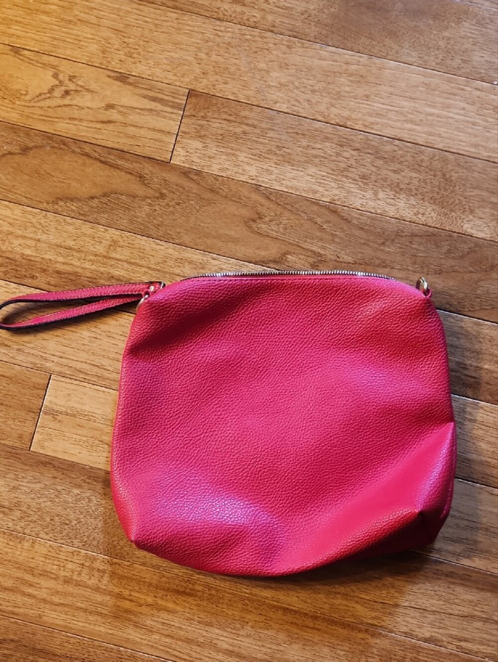 Betsey Johnson Pink Red Pebbled Faux Leather Wristlet Cosmetic Makeup Bag 12x11